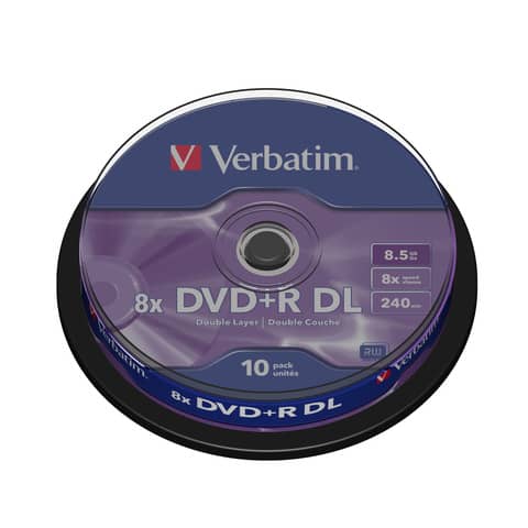 DVD+R Doppio Strato Verbatim 8.5 GB  in confezione da 10 dvd-r – 43666