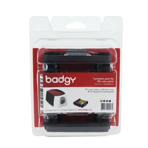 Kit di stampa per badge Evolis Badgy con 100 schede in Pvc da 0,76 cm – nastro multicolore – CBGP0001C