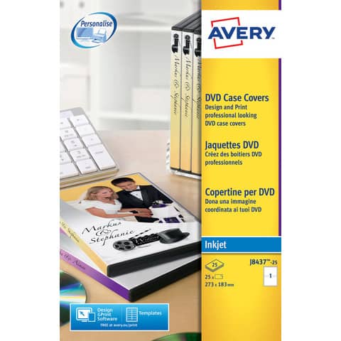 Copertine scrivibili per DVD AVERY 273×183 mm  – inkjet – conf. 25 fogli – J8437-25