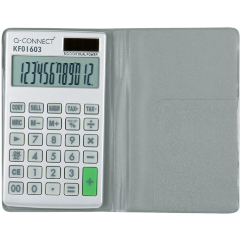 Calcolatrice tascabile solare e batteria Q-Connect – 12 cifre – grigio KF01603