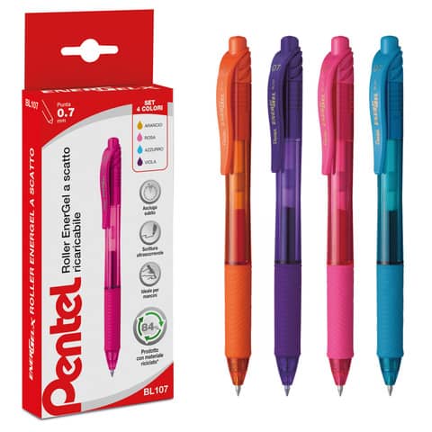 Penna roller a scatto Pentel EnerGel X 0,7 mm assortiti 4 pezzi – 0100786