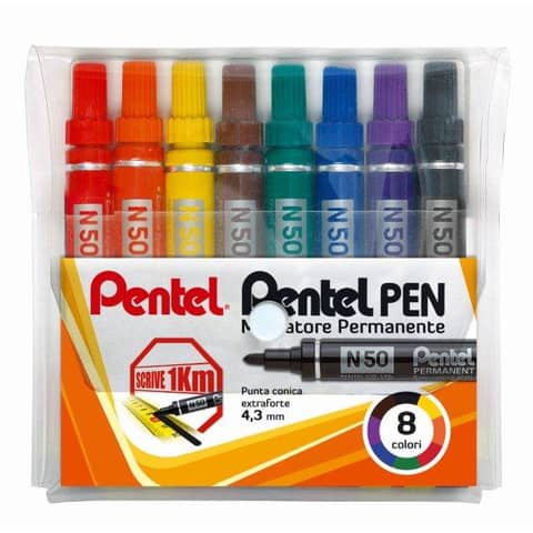 Marcatore permanente Pentel Pen N50 punta conica 4.3 mm assortiti 8 pezzi – N50-8