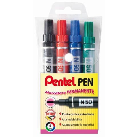 Marcatore permanente Pentel Pen N50 punta conica 4,3 mm assortiti 4 pezzi – 0050503