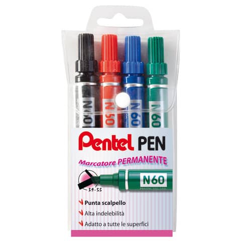 Marcatore permanente Pentel N60 con punta a scalpello 3,9/5,7 mm assortiti 4 pezzi – 0050504