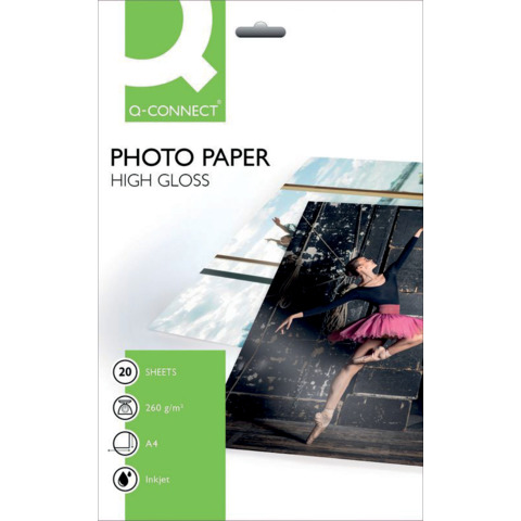 Carta fotografica Inkjet Q-Connect A4 bianco 260 g/m² lucida conf. da 20 fogli – KF02163