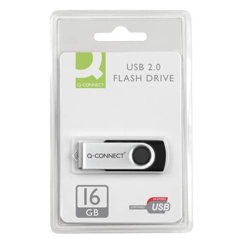 Chiavetta USB in blister Q-Connect High Speed 2.0 nero 16 GB con cappuccio di protezione KF41513