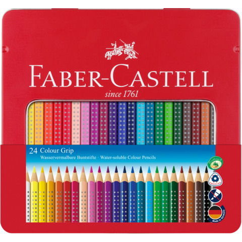 Matite colorate Faber-Castell Colour Grip assortiti astuccio di metallo da 24 – 112423