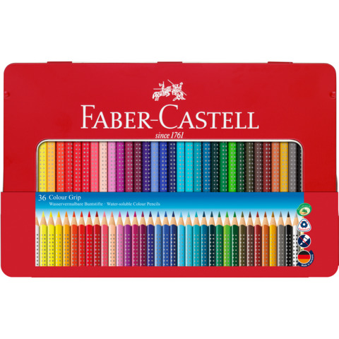 Matite colorate Faber-Castell Colour Grip assortiti astuccio di metallo da 36 – 112435