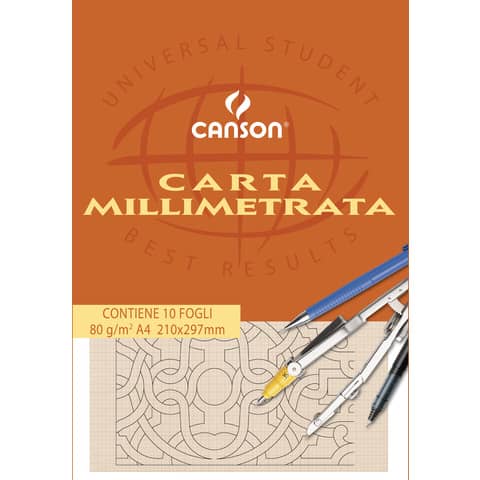 Blocco da disegno CANSON carta millimetrata bianco/arancio 80 g/m² 10 fogli A4 – C200005812