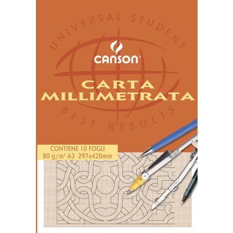 Blocco da disegno CANSON carta millimetrata bianco/arancio 80 g/m² 10 fogli A3 – C200005824