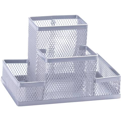 Portaoggetti Q-Connect 10,3x10x15,3 cm argento piccolo  – 4 scomparti KF15113