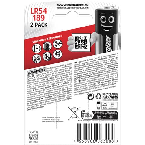 Batterie alcaline a bottone ENERGIZER LR54/189 conf. da 2 – E301536700