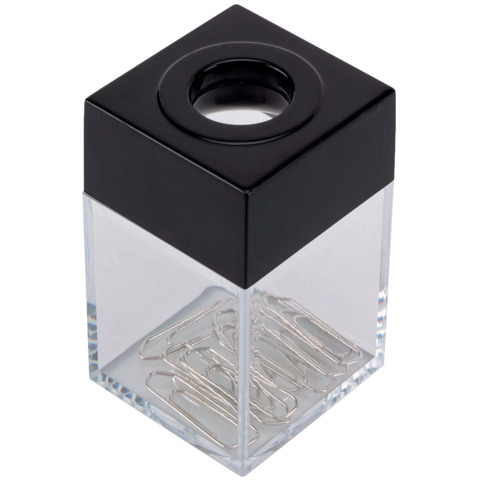 Dispenser per fermagli Q-Connect nero/trasparente quadrato 4,2×4,2×7 cm KF02132
