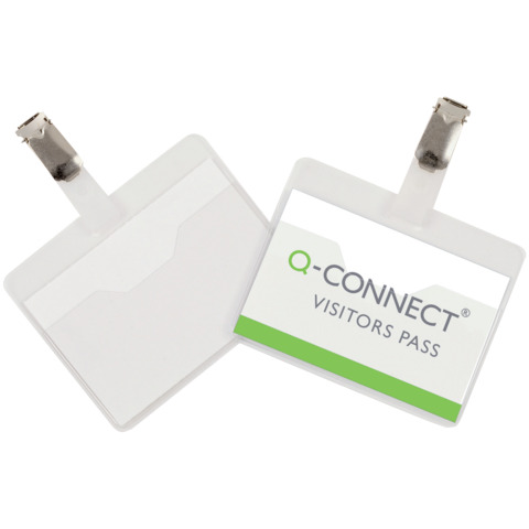 Portabadge Q-Connect plastica 90×60 mm con clip Visitor badge apertura superiore – conf. da 25 – KF01560