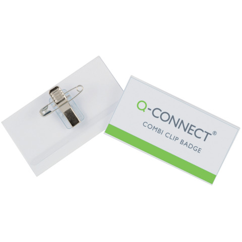 Portabadge Q-Connect plastica con clip e spilla 75×40 mm conf. da 50 – KF01568