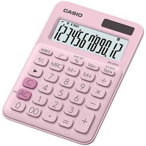 Calcolatrice da tavolo CASIO solare o batteria – 12 cifre – Rosa MS-20UC-PK-W-UC