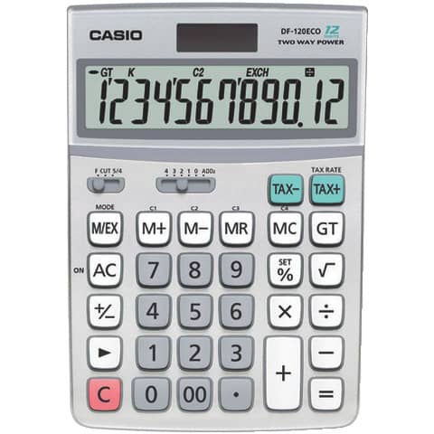 Calcolatrice da tavolo Casio solare o batteria – display 12 cifre – grigio DF-120ECO-W-EP