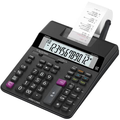 Calcolatrice scrivente Casio con batteria, stampa a 2 colori e display a 12 cifre – HR-200RCE-W-EC