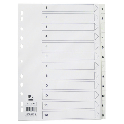 Divisore numerico Q-Connect bianco 22,5×29,7 cm ppl 1-12 KF00178