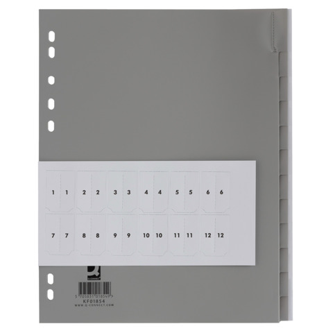 Divisore personalizzabile Q-Connect grigio 24,5×29,7 cm ppl 12 pagine KF01854
