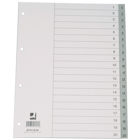 Divisore numerico Q-Connect grigio 22,5×29,7 cm ppl 1-20 KF01828