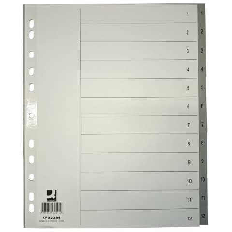 Divisore numerico Q-Connect grigio XL 24,5×29,7 cm ppl 1-12 KF02294