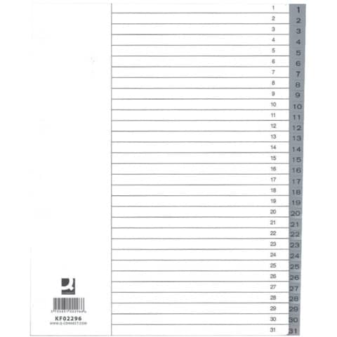 Divisore numerico Q-Connect grigio XL 24,5×29,7 cm ppl 1-31 KF02296