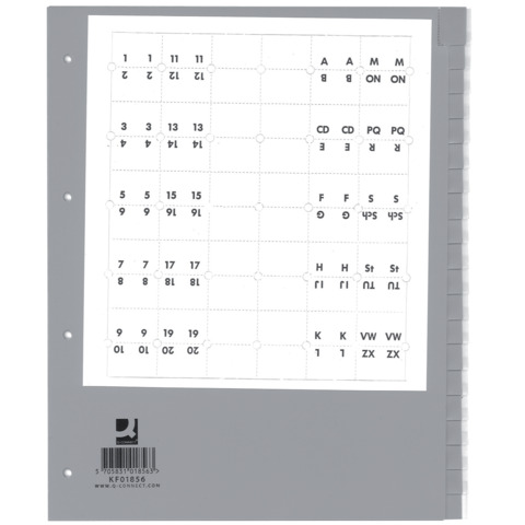 Divisore neutro Q-Connect grigio XL 24×29,7 cm ppl 20 fogli KF01856