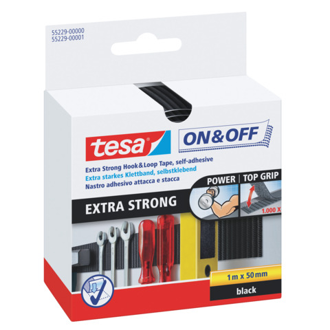 Nastro adesivo in tela tesa velcro On&Off universale autoadesivo extra forte nero 50 mm x 1 m – 55229-00000-02