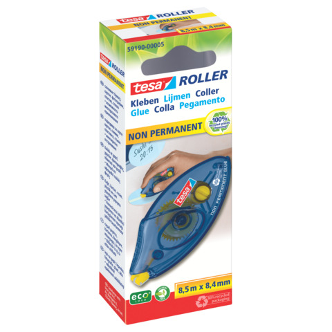 Colle roller tesa non permanente monouso ecoLogo® 8,4 mm x 8,5 m trasparente – 59190-00005-04