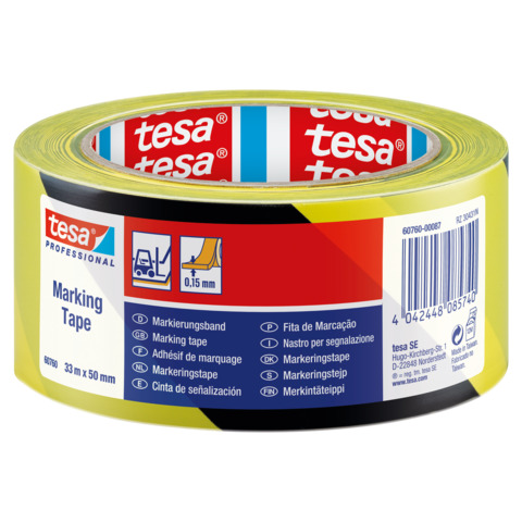 Nastro per segnalazioni in PVC tesa tesaflex® 60760 rivestito gomma resina 50mmX33m giallo-nero – 60760-00087-15