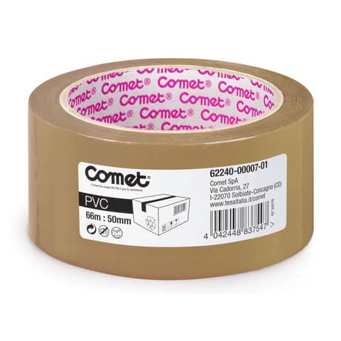 Nastri adesivi per la spedizione Comet in PVC con adesivo in gomma naturale 50 mm x 66 m avana – 62240-00007-01
