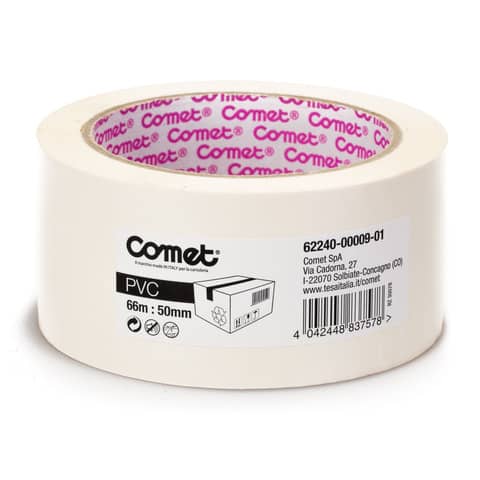 Nastri adesivi per la spedizione Comet in PVC con adesivo in gomma naturale 50 mm x 66 m bianco – 62240-00009-01