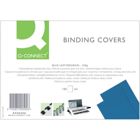 Copertina per rilegatura Q-Connect A4 250 g/m² blu goffrato Conf. 100 pezzi – KF00500