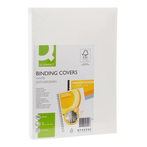 Copertina per rilegatura Q-Connect A4 250 g/m² bianco goffrato conf. 100 pezzi – KF00502