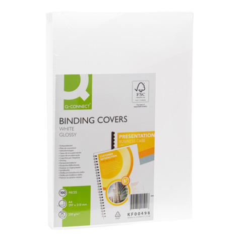 Copertina per rilegatura Q-Connect A4 250 g/m² bianco lucido conf. 100 pezzi – KF00498