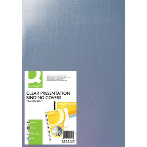 Copertina per rilegatura Q-Connect trasparente 200 µm A3 conf. 100 pezzi – KF32159