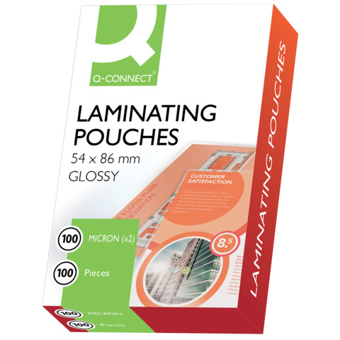 Pouches per plastificatrici Q-Connect 2×100 µm finitura lucida 54×86 mm Conf. 100 pezzi – KF01202