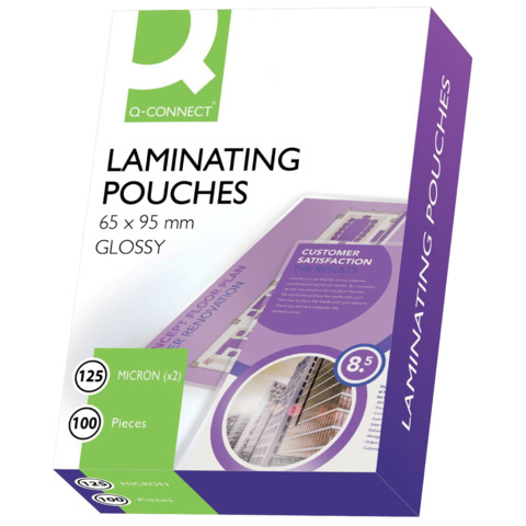 Pouches per plastificatrici Q-Connect 2×125 µm finitura lucida 65×95 mm Conf. 100 pezzi – KF01213