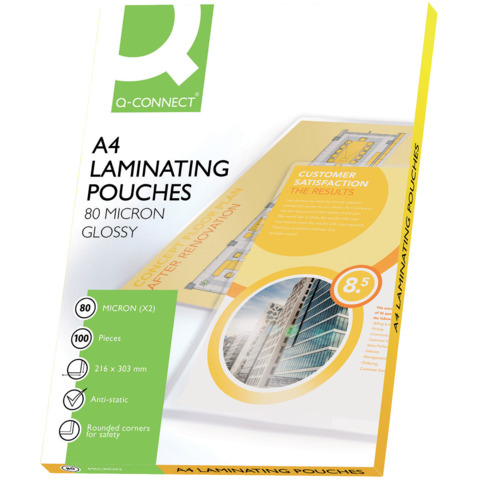 Pouches per plastificatrici Q-Connect 2×80 µm finitura lucida A4 Conf. 100 pezzi – KF04114