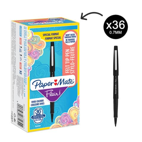 Penne punta fibra Paper Mate Flair/Nylon M 1,1 mm nero special pack 36 pezzi – 2077174