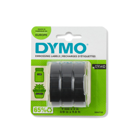 Nastri a rilievo per etichettatrici Dymo vinile 9 mm x 3 m bianco/nero blister da 3 – S0847730