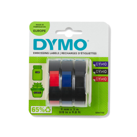 Nastri a rilievo per etichettatrici Dymo vinile 9 mm x 3 m assortiti blister da 3 – S0847750