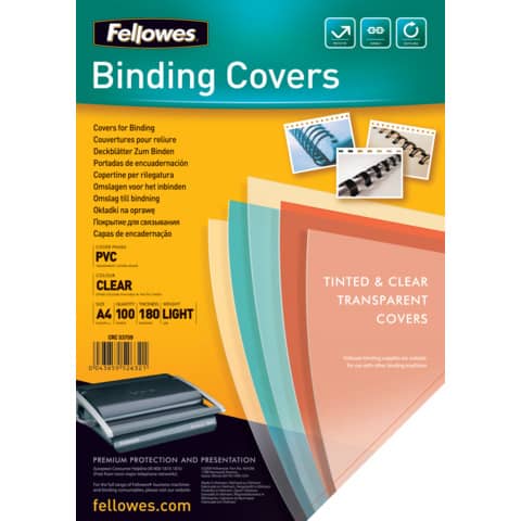Copertine per rilegatrici FELLOWES Clear PVC A4 180my conf.100 pz – 5375901