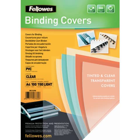 Copertine per rilegatrici FELLOWES Clear PVC A4 150my conf.100 pz – 5376001