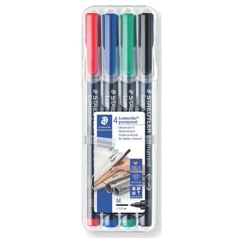 Penne a punta sintetica Staedtler Lumocolor permanent pen 317 M assortiti astuccio da 4 pezzi – 317 WP4