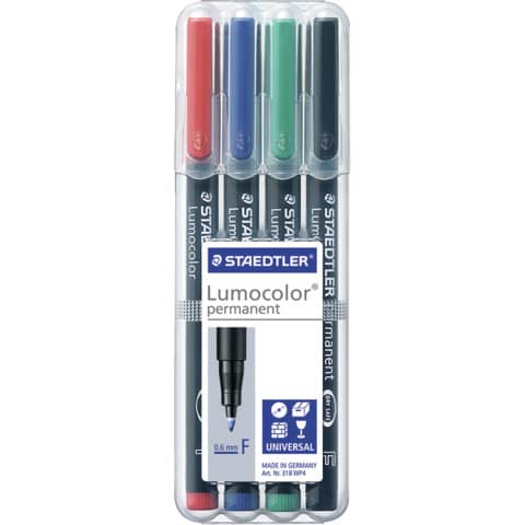 Penne a punta sintetica Staedtler Lumocolor permanent pen 318 F assortiti astuccio da 4 pezzi – 318 WP4