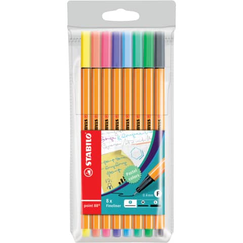 Fineliner Stabilo Point 88 0,4 mm assortiti in colori pastello astuccio da 8 – 88/8-01