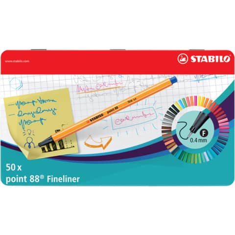 Fineliner Stabilo Point 88 0,4 mm assortiti scatola in metallo da 50 – 8850-6