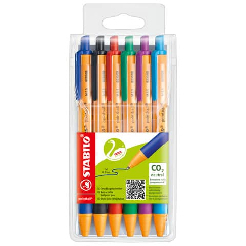Penne a sfera a scatto Stabilo Pointball  0,5 mm assortiti astuccio da 6 – 6030/6